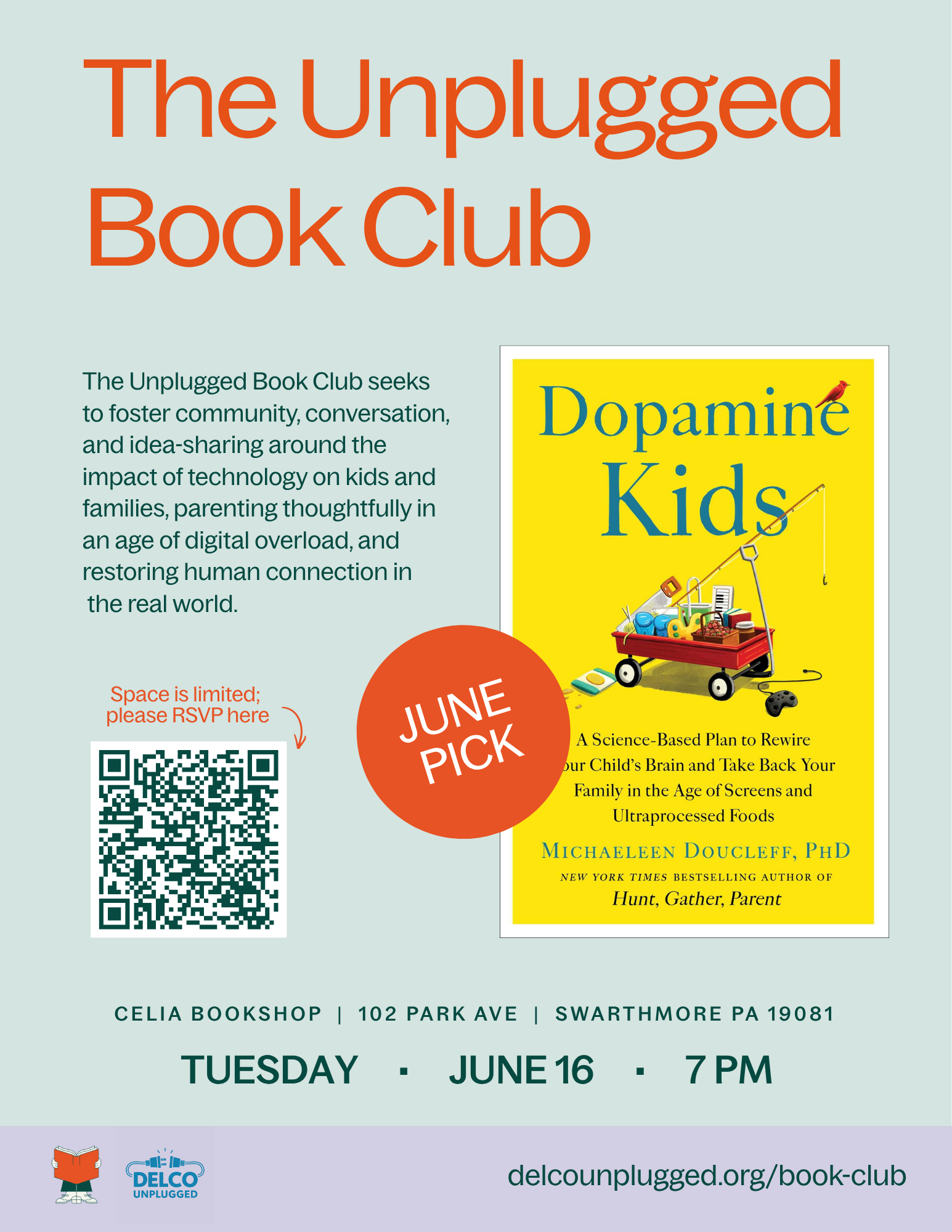 Unplugged Book Club June Flyer — Dopamine Kids
